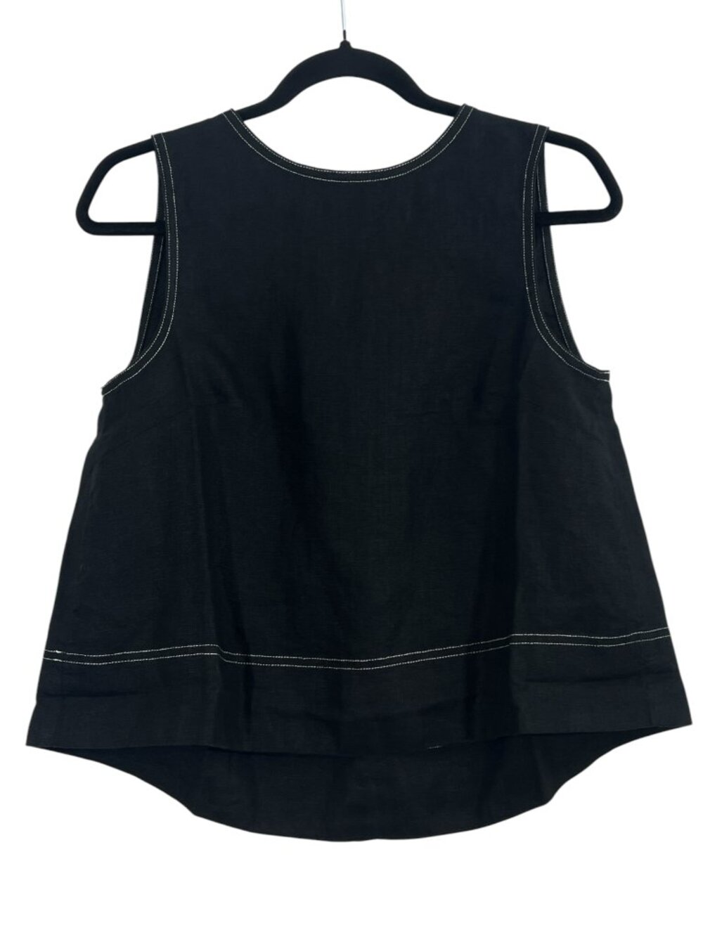 Madewell Linen Pleated Shell Tank Top Black New $78